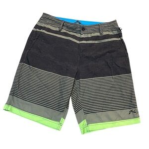 Rusty Men’s Striped Black and Green Swim Trunks Size 30